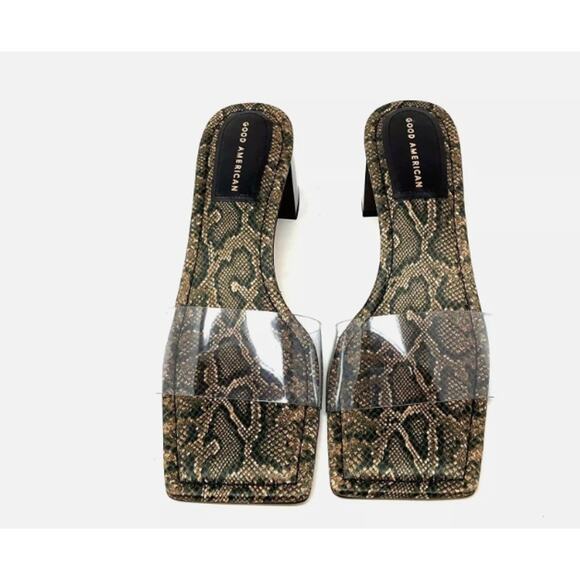 Good American Block Heel Slide Sandal Desert Snake Size 8 GA119K-X - Picture 2 of 8
